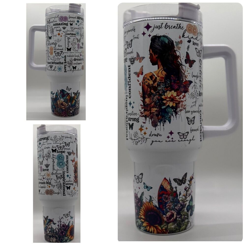 "Inspiration-Native" NEW 40 oz. Stainless Steel Tumbler w/Handle & Straw